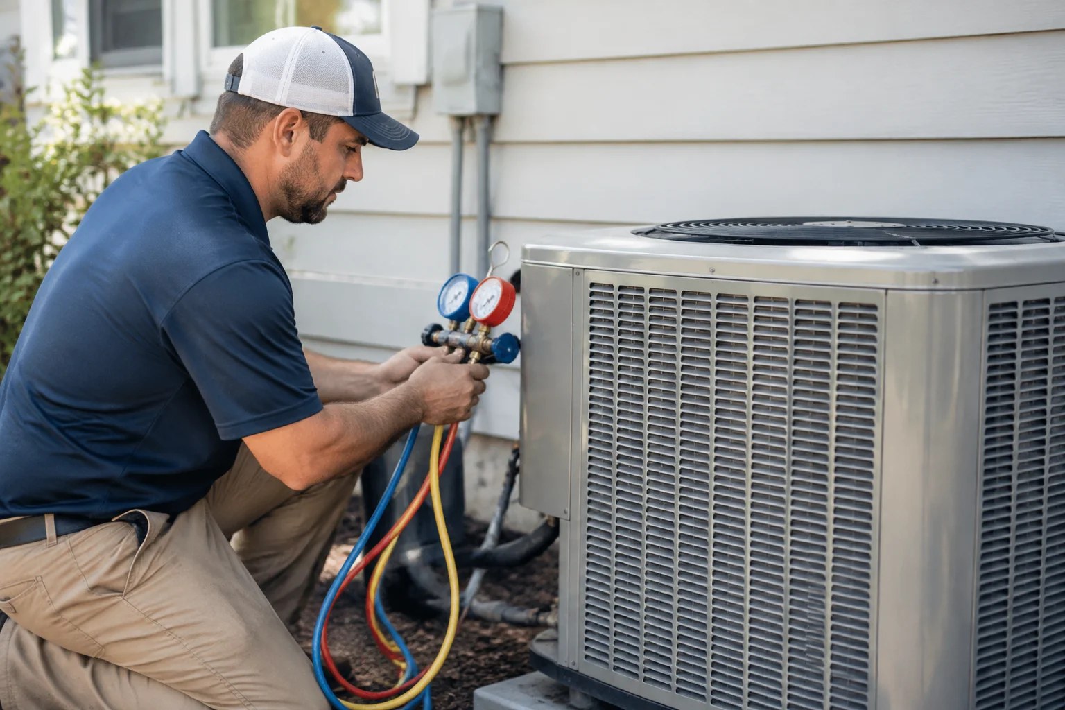 A technician repairing an air conditioning system