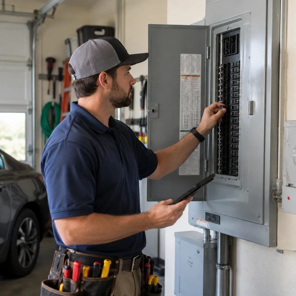 An electrician upgrading a home electrical panel